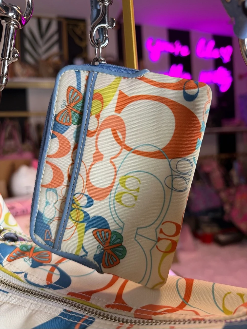 Coach F17423 Optic Signature Butterfly Hobo Bag Wristlet Set Y2K RARE coin pouch